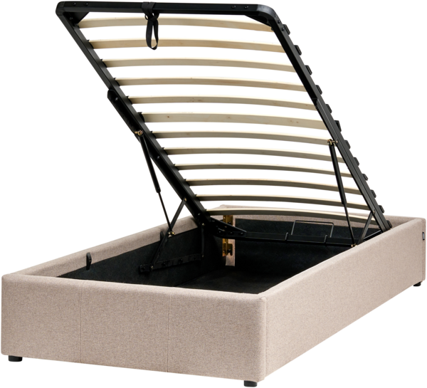 Polsterbett Leinenoptik beige mit Bettkasten hochklappbar 90x200 cm DINAN