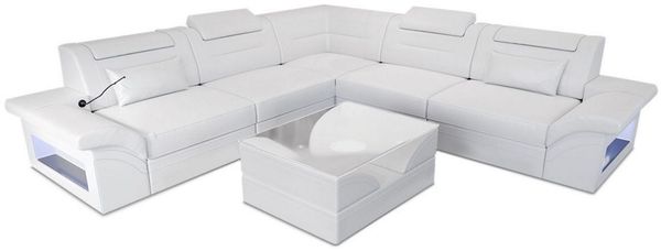 Ecksofa Brianza L Form aus Leder - Echtleder - weiß