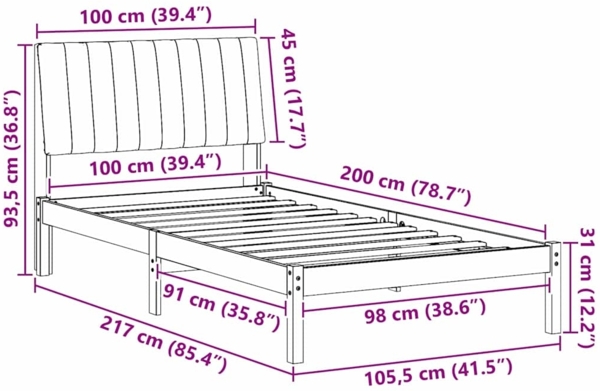 vidaXL Bettrahmen mit Kopfteil Braun 100 x 200 cm Massives Kiefernholz 878911 Bild 10