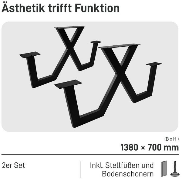 Natural Goods Berlin Sitzgruppe X & W, Tischbeine Metall Schwarz mit Bank, Picknicktisch Sitzgarnitur Outdoor