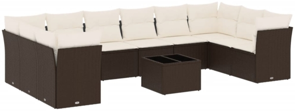 vidaXL 11-tlg. Garten-Sofagarnitur mit Kissen Braun Poly Rattan 3218213