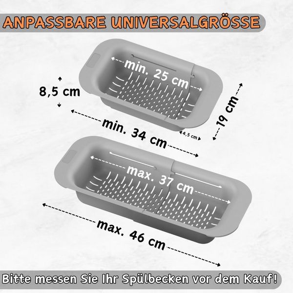 Engelland Küchensieb Ausziehbares Abtropfsieb für Spülbecken, Kunststoff, (Vorteils-Set, 1-St, lebensmittelecht), BPA-frei, flexibler Abtropfkorb, Nudelsieb, Seiher, robust, universell