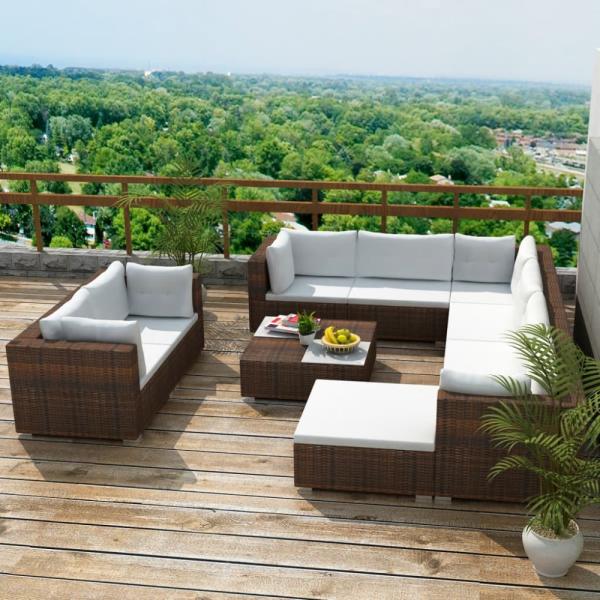 vidaXL 10-tlg. Garten-Lounge-Set mit Auflagen Poly Rattan Braun 41875