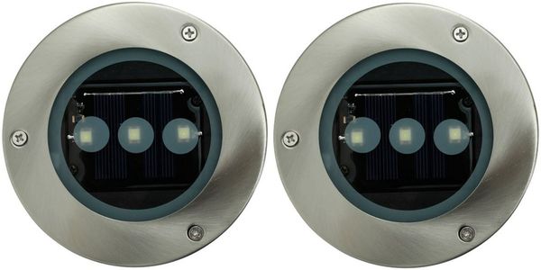 Schou LED Solarleuchte 2 Stück Solar-LED-Bodenlampe Edelstahl Durchm. 12 cm