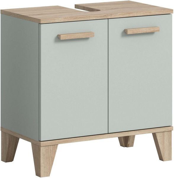 welltime Waschbeckenunterschrank MINTTU, Breite 60 cm, 2 Türen, 1 Einlegeboden, 2 Fächer (mit Siphonausschnitt 8x23 cm) Badmöbel, Badschrank, Schrank, Kommode, Bad, Unterschrank
