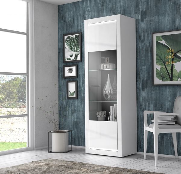 Vitrine >L-Light< in weiss und Klarglas - 63,3x195,2x41,3cm (BxHxT)