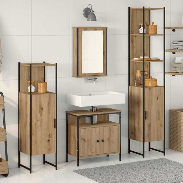 vidaXL Badezimmermöbel Set mit Regal 4 pcs Artisan-Eiche Holzwerkstoff 3334426