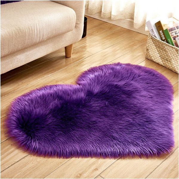 Sunicol Hochflor-Teppich Kunstfell Herz Teppich, Weich Plüsch, Flauschig Fußmatte Badematte, Herzform 40cm*50cm, Waschbar Weicher Shaggy Flauschige Langflor Badteppich