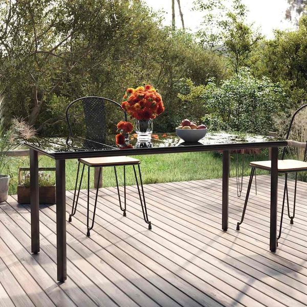 Gartentisch, Esstisch, Küchentisch Schwarz 160 x 80 x 74 cm Stahl und Hartglas