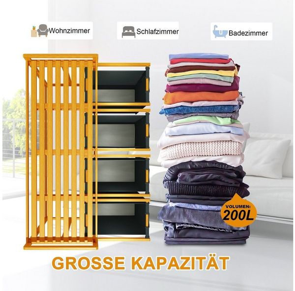 AdelDream Wäschekorb mit Bambusrahmen,200 l, 4 Fächer,Wäschesortierer Bild 4