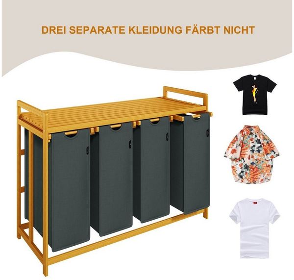 AdelDream Wäschekorb mit Bambusrahmen,200 l, 4 Fächer,Wäschesortierer Bild 3