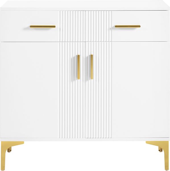 Sideboard 80x35x79,5 cm, weiß, MDF mit gerillten Türpaneelen und goldenen Details Bild 9