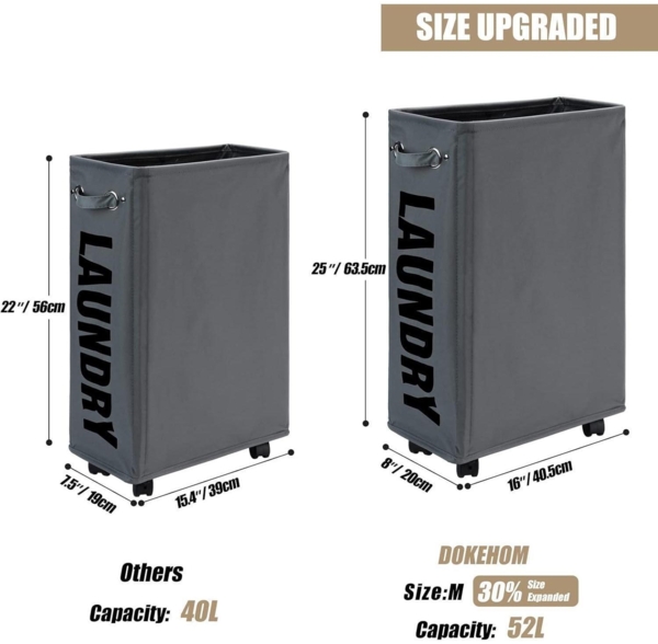 DOKEHOM 25-Inches Große faltbare Wäschekörbe mit Rad und Zusammenklappbarem Bild 3