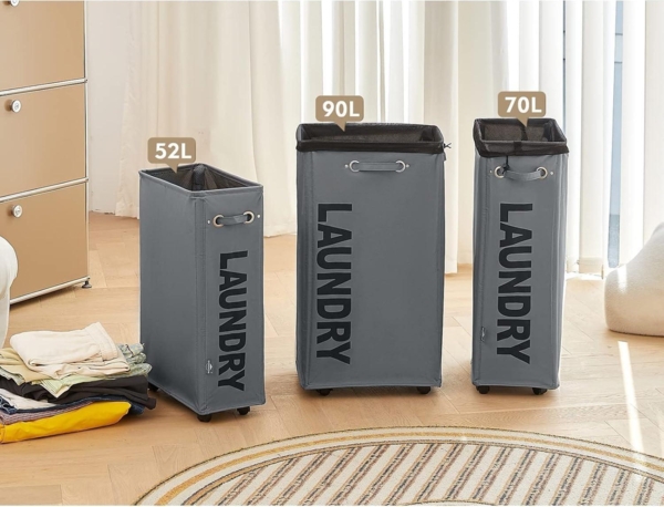 DOKEHOM 25-Inches Große faltbare Wäschekörbe mit Rad und Zusammenklappbarem Bild 8