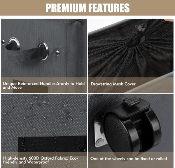 DOKEHOM 25-Inches Große faltbare Wäschekörbe mit Rad und Zusammenklappbarem Bild 4