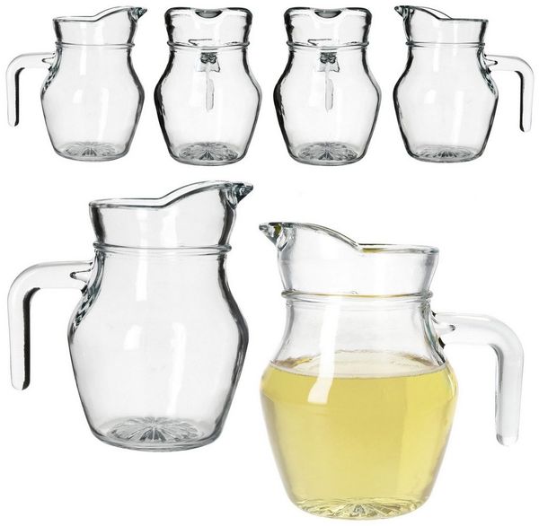 MamboCat Karaffe Valentin 6er Set Glaskrug Milch-Kanne mit Henkel Wein-Karaffe Limo