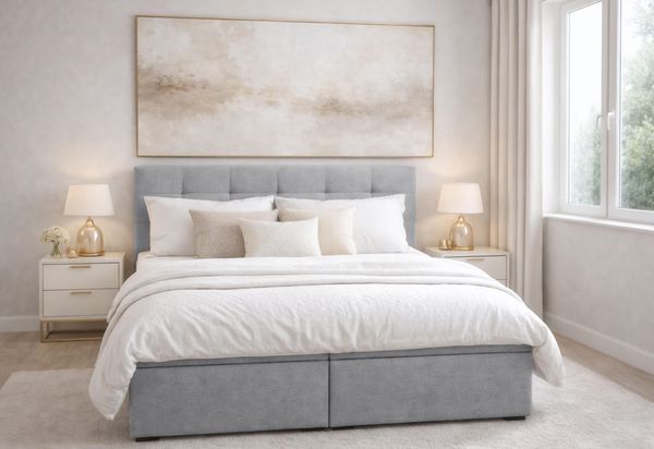 AX LIVING Boxspringbett Galata 140x200 Grau mit Topper Bettkasten Komfortbett