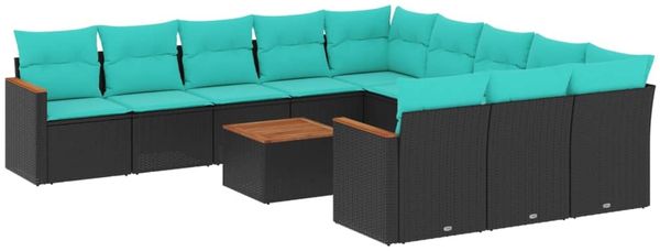 vidaXL 12-teiliges Gartensofa-Set mit Kissen, schwarzes Polyrattan 3226435