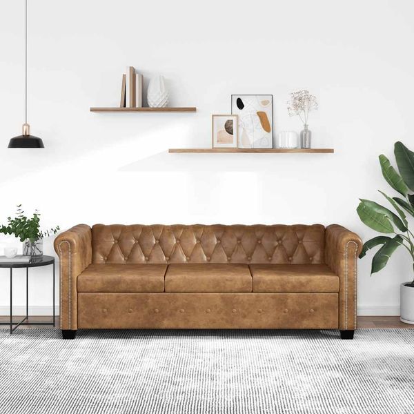 vidaXL Chesterfield-Sofa 3-Sitzer Kunstleder Braun 243620