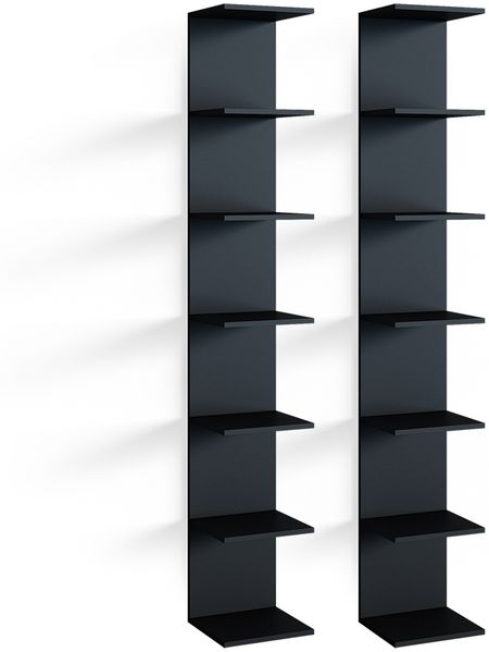 Vicco 'Paolo' Wandregal 7 Ebenen (2er Set), Spannplatte schwarz, 30 x 190 x 28 cm