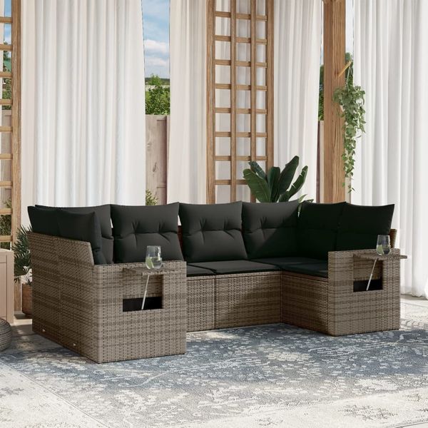 vidaXL 6-tlg. Garten-Sofagarnitur mit Kissen Grau Poly Rattan 3220579