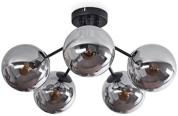 hofstein Deckenleuchte Hängelampe aus Metall/Glas in Schwarz/Klar, im Vintage/Retro Design, Glasschrim (15cm), 5x E14, ohne Leuchtmittel
