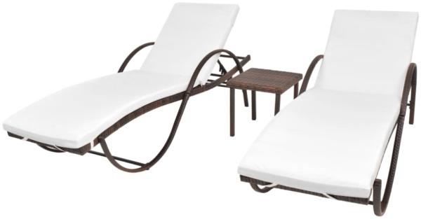 vidaXL Sonnenliegen 2 Stk. mit Tisch Poly Rattan Braun 274868