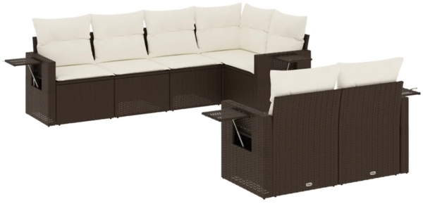vidaXL 7-tlg. Garten-Sofagarnitur mit Kissen Braun Poly Rattan 3220412