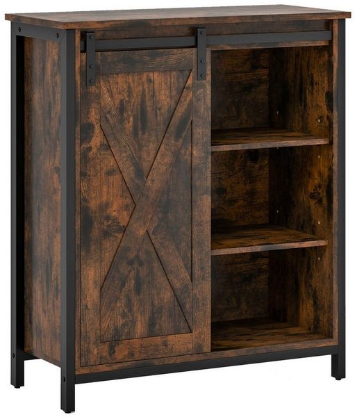 COSTWAY Sideboard, mit Schiebetüren, 6 Fächern & verstellbaren Ablagen, Holz
