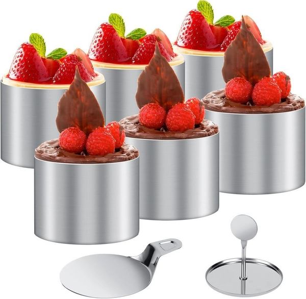 BlingBin Speisering Dessertringe und Speiseringe 6 Stück Backring Lebensmittel Ringe, Edelstahl, (6pcs/Set, 6 tlg), Edelstahl Runde, Mousseringe, Backring, Tortenring Klein mit Heber