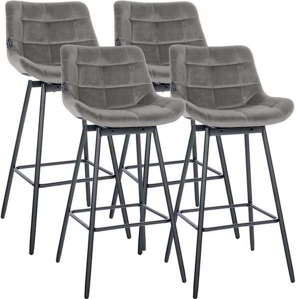 CLP 4er Set Barhocker Weston 180° Schwenkfunktion mit Rückenlehne gepolstert,grau Samt