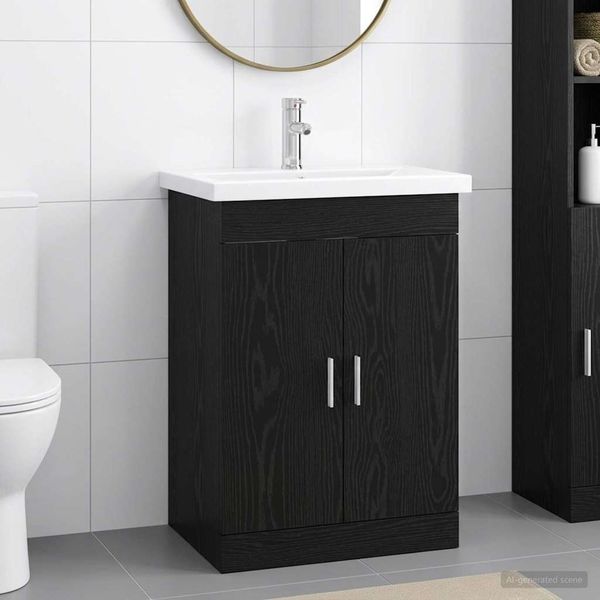 vidaXL Badezimmermöbel-Set Schwarze Eiche 61 x 40 x 84,5 cm 3404351