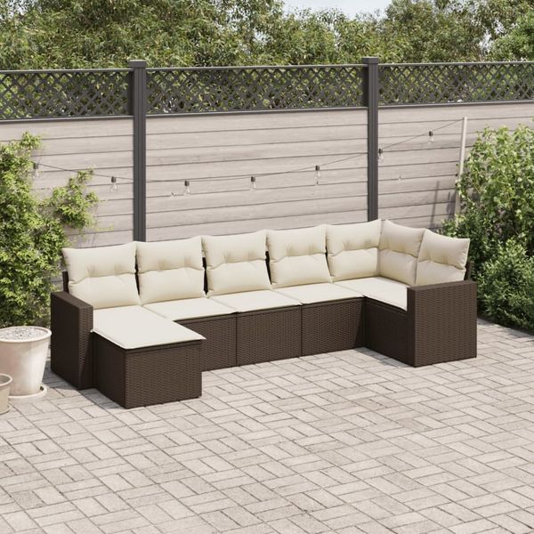 vidaXL 7-tlg. Garten-Sofagarnitur mit Kissen Braun Poly Rattan 3251620