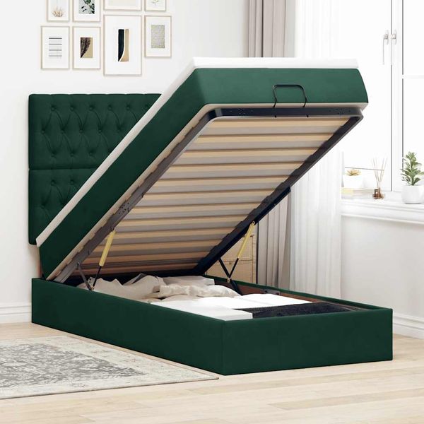vidaXL Ottoman-Bett mit Matratzen Dunkelgrün 90x200 cm Samt 3313520