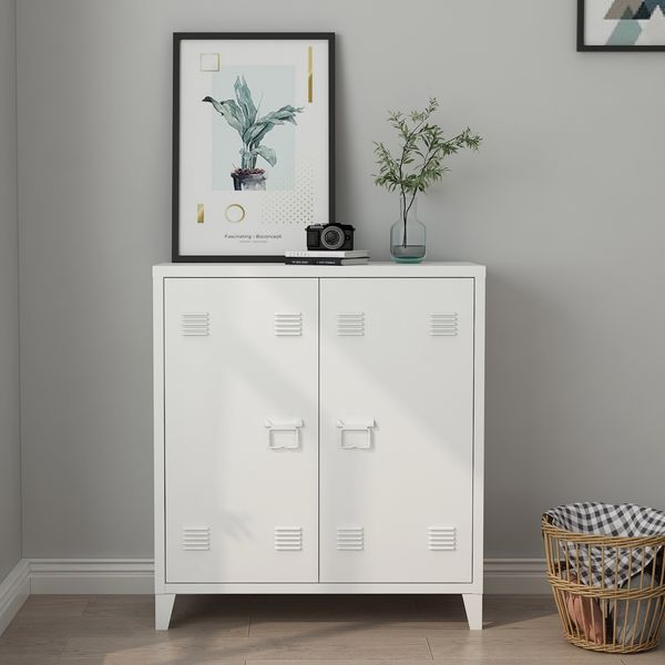 Metallschrank Oripää 90x80x33 cm Weiß [en. casa]