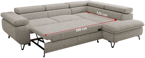 MKS Möbel 'Pablo L-Form' Ecksofa mit Schlaffunktion, verstellbare Kopfstützen, Hellgrau, Struktur, ohne Topper, Links Bild 6