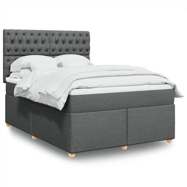 vidaXL Boxspringbett mit Matratze Dunkelgrau 140x190 cm Stoff 3293583