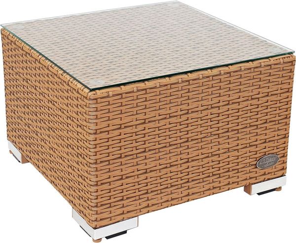 RS Trade 'Toscana' Beistelltisch mit verstärktem Alu-Gerüst, Polyrattan, Natur, 50 x 50 x 32 cm