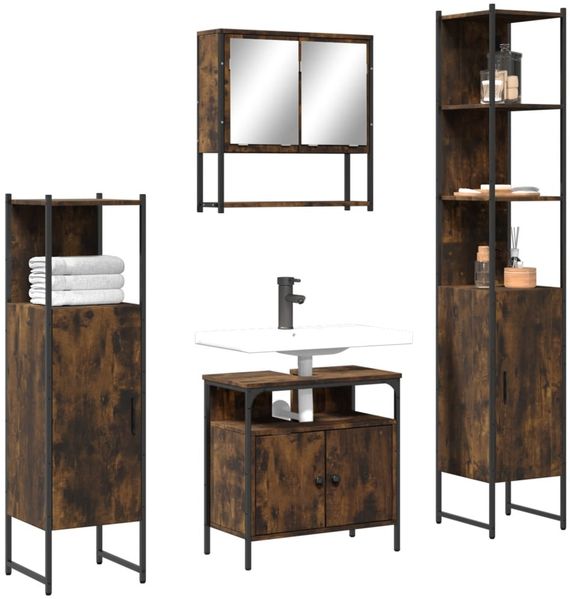 vidaXL 4-tlg. Badmöbel-Set Räuchereiche Holzwerkstoff 3214707