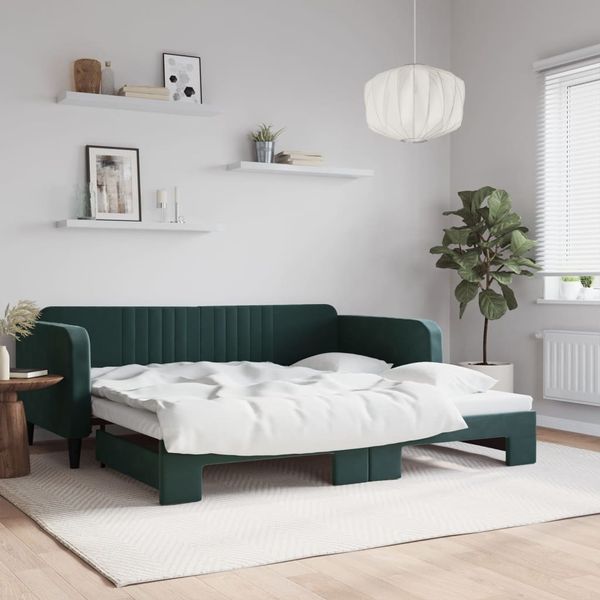 vidaXL Tagesbett Ausziehbar Dunkelgrün 100x200 cm Samt 3197072