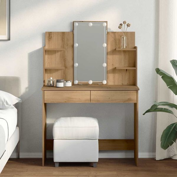 Schminktisch, Kosmetiktisch mit LED-Leuchten Artisan-Eiche 96x40x142 cm
