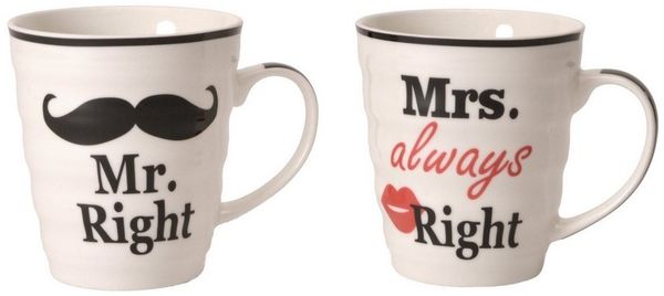 Out of the Blue Tasse 2er Set Mr. Right und Mrs. always Kaffeebecher in Geschenkverpackung