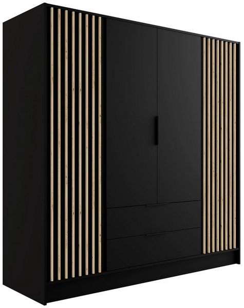 ALTDECOR Drehtürenschrank NELIA (Kleiderschrank Garderobenschrank mit viel Stauraum, Moderner Schrank) Vielseitiger Drehtürenschrank mit Spiegeltüren Spiegel Lamellen