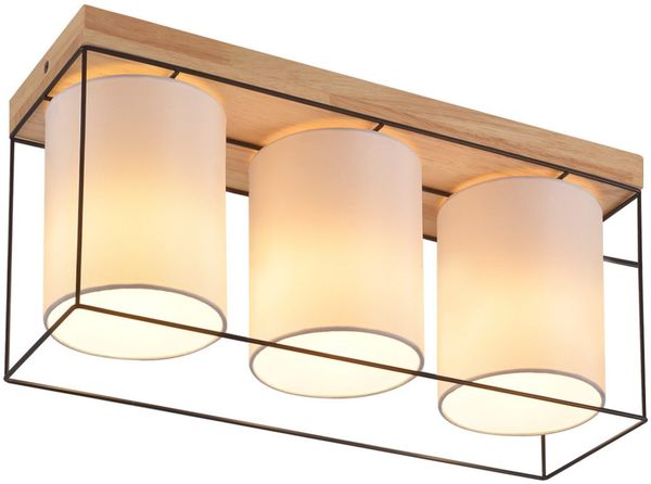 ZMH Deckenleuchte Wohnzimmer Deckenlampe Holz 3 flammig E14 Vintage mit Retro Industrial