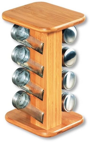 KESPER® Gewürzkarussell drehbarer Gewürzständer Gewürzgläser Gewürzregal Gewürzablage, (8 Gewürzgläser auf Ständer mit kugelgelagertem Drehteller), Gewürzablage aus Bambus mit Gewürzbehältern aus Glas