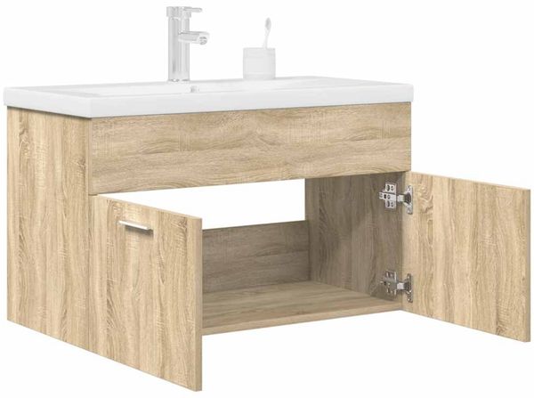 vidaXL Waschbeckenunterschrank Einbaubecken Wasserhahn Sonoma-Eiche 3325015