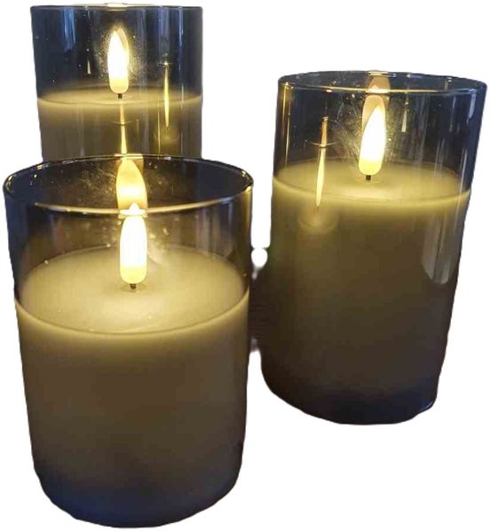 Wachskerzen 3D-Flackern 3-teilig weiß, transparentes Glas 6/18 A/A