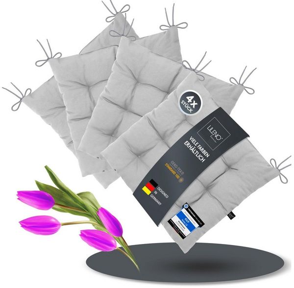 LILENO HOME Stuhlkissen Sitzkissen für Gartenstuhl, Küchenstuhl oder Esszimmerstuhl 40 x 40 x 6 cm, Bequeme Indoor u. Outdoor Stuhlauflage als Stuhl Kissen Hellgrau