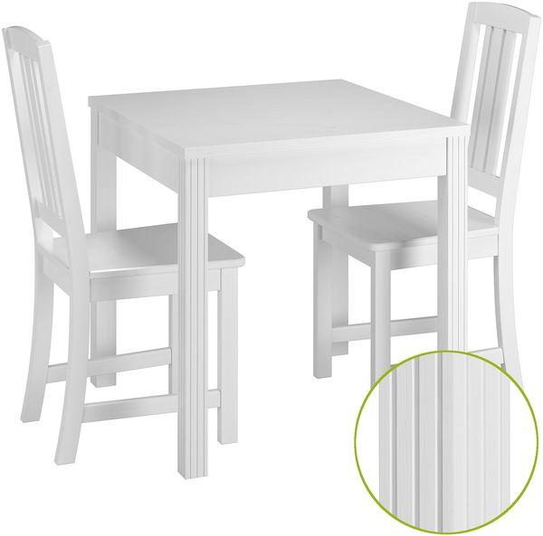 Schöne Essgruppe mit Tisch und 2 Stühle Kiefer Massivholz waschweiß 90.70-50 C W-Set 22