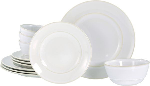 CreaTable Tafelservice Antique offwhite für 4 Personen, Steinzeug, sand (1 Set, 12-teilig)